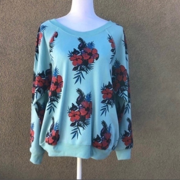 Wildfox Sommers Hibiscus Print Sweatshirt Size S - Picture 2 of 6